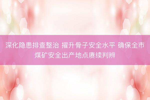 深化隐患排查整治 擢升骨子安全水平 确保全市煤矿安全出产地点赓续判辨