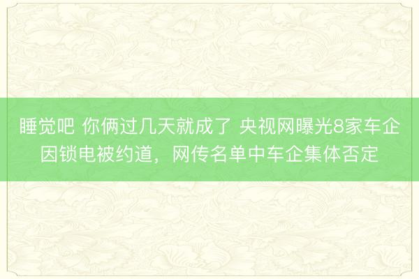 睡觉吧 你俩过几天就成了 央视网曝光8家车企因锁电被约道，网传名单中车企集体否定
