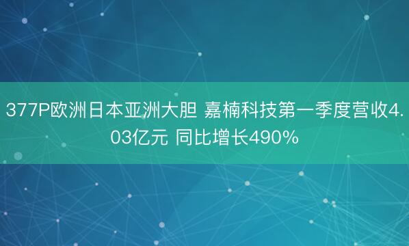 377P欧洲日本亚洲大胆 嘉楠科技第一季度营收4.03亿元 同比增长490%