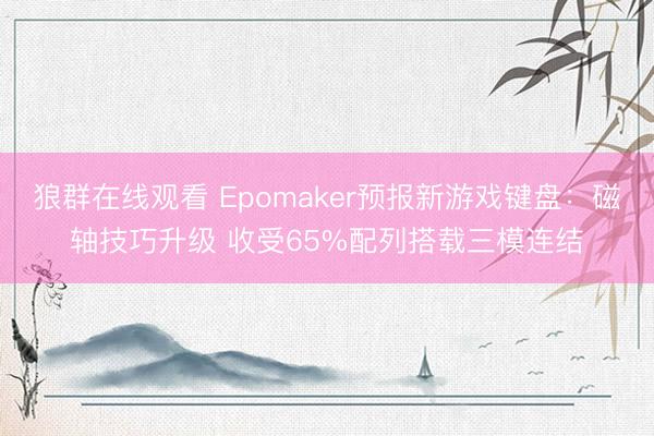 狼群在线观看 Epomaker预报新游戏键盘:磁轴技巧升级 收受65%配列搭载三模连结