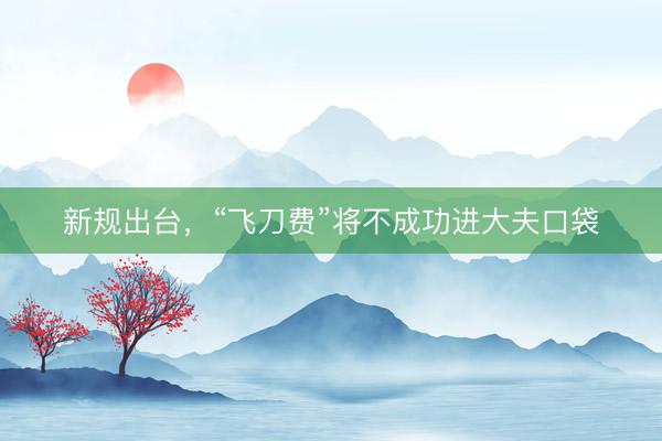 新规出台，“飞刀费”将不成功进大夫口袋