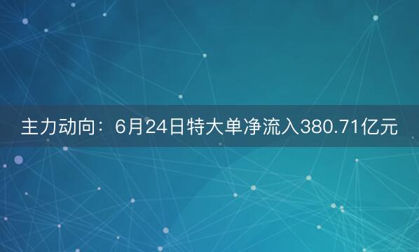 主力动向：6月24日特大单净流入380.71亿元